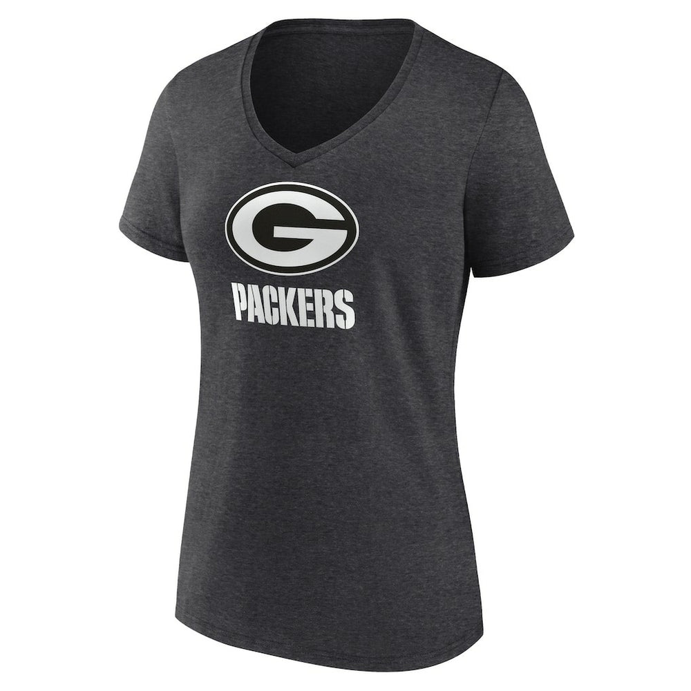 Green Bay Packers Women's Personalized Name & Number Monochrome V-Neck Long Sleeve T-Shirt - Charcoal - NFL