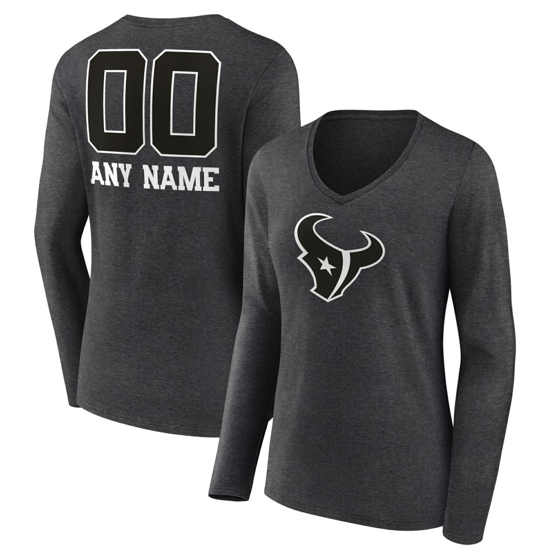 Houston Texans Women's Personalized Name & Number Monochrome V-neck T-Shirt - Charcoal - NFL