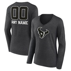 Houston Texans Women's Personalized Name & Number Monochrome V-neck T-Shirt - Charcoal - NFL