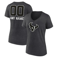 Houston Texans Women's Personalized Name & Number Monochrome V-Neck Long Sleeve T-Shirt - Charcoal - NFL