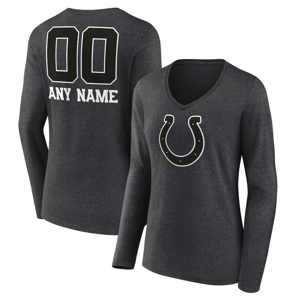Indianapolis Colts Women's Personalized Name & Number Monochrome V-neck T-Shirt - Charcoal - NFL