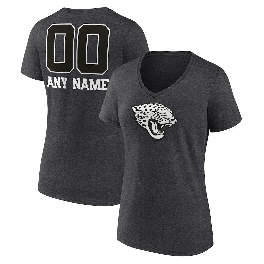 Jacksonville Jaguars Women's Personalized Name & Number Monochrome V-Neck Long Sleeve T-Shirt - Charcoal - NFL