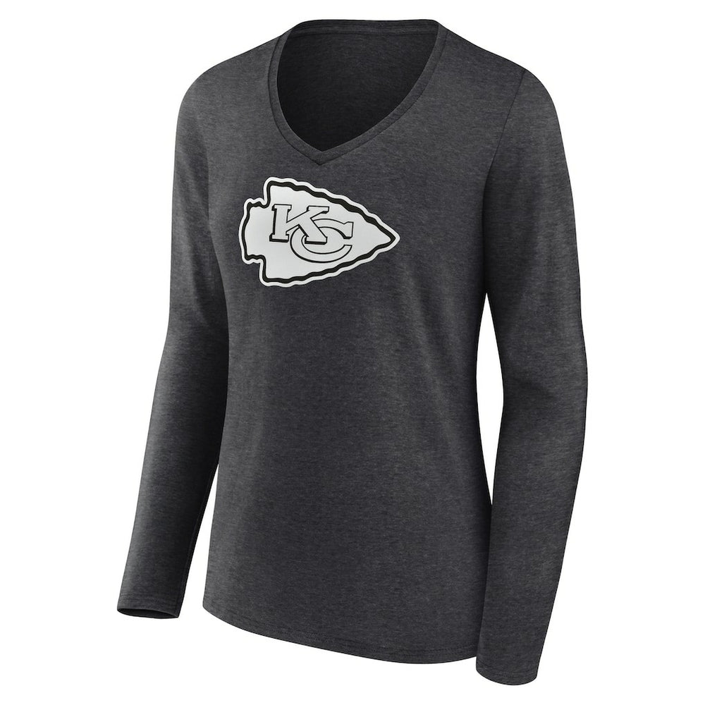 Kansas City Chiefs Women's Personalized Name & Number Monochrome V-neck T-Shirt - Charcoal - NFL