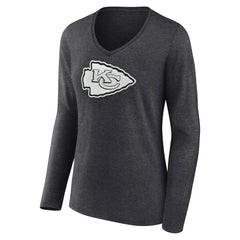 Kansas City Chiefs Women's Personalized Name & Number Monochrome V-neck T-Shirt - Charcoal - NFL