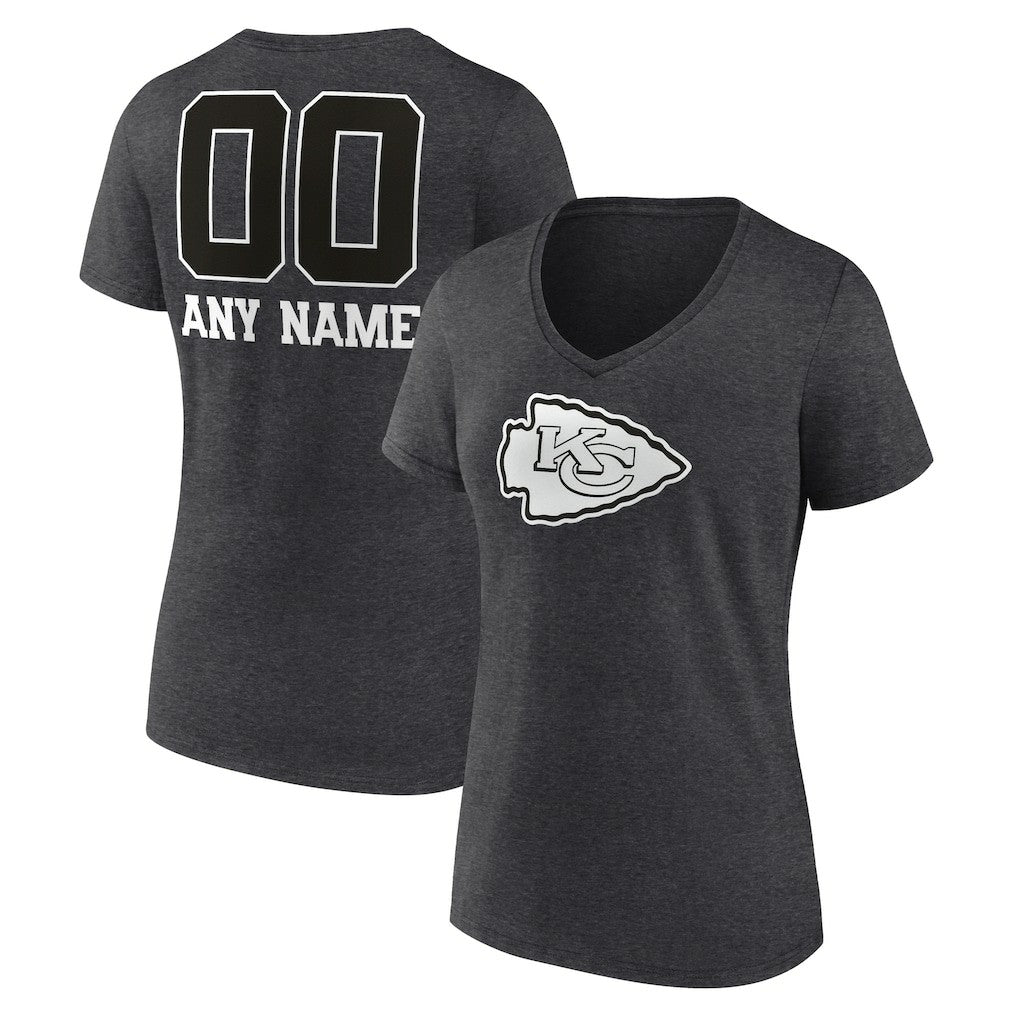 Kansas City Chiefs Women's Personalized Name & Number Monochrome V-Neck Long Sleeve T-Shirt - Charcoal - NFL