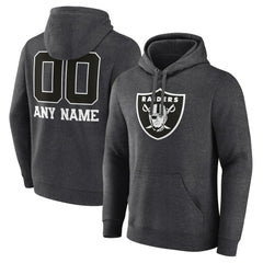 Las Vegas Raiders Personalized Name & Number Monochrome Pullover Hoodie - Charcoal - NFL