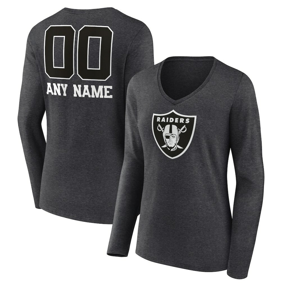 Las Vegas Raiders Women's Personalized Name & Number Monochrome V-neck T-Shirt - Charcoal - NFL