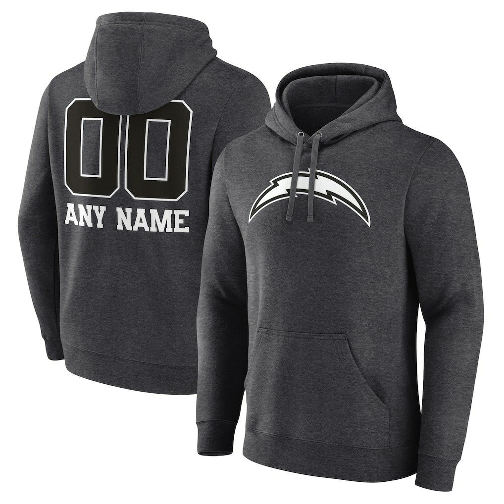 Los Angeles Chargers Personalized Name & Number Monochrome Pullover Hoodie - Charcoal - NFL