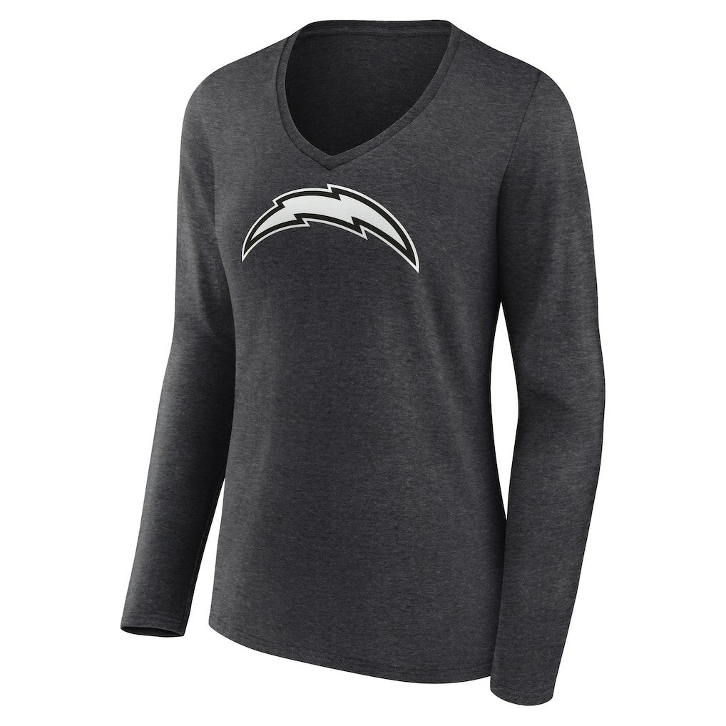 Los Angeles Chargers Women's Personalized Name & Number Monochrome V-neck T-Shirt - Charcoal - NFL