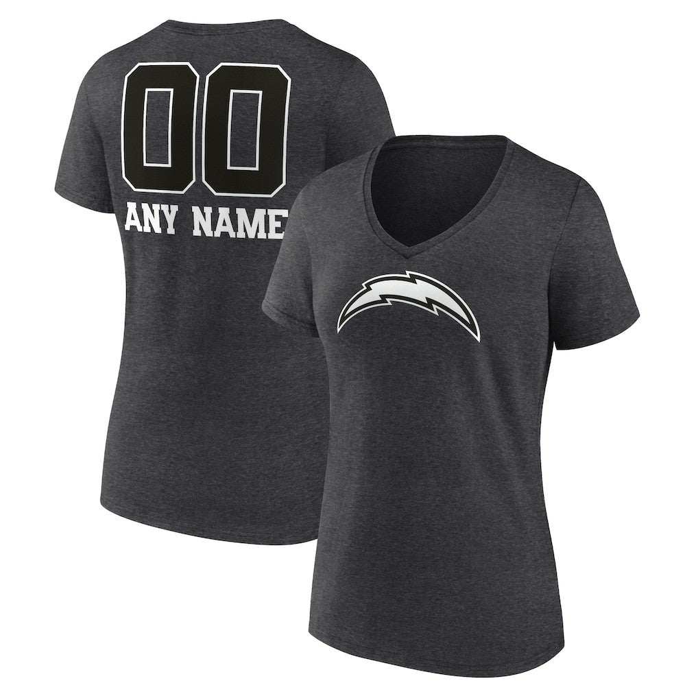 Los Angeles Chargers Women's Personalized Name & Number Monochrome V-Neck Long Sleeve T-Shirt - Charcoal - NFL
