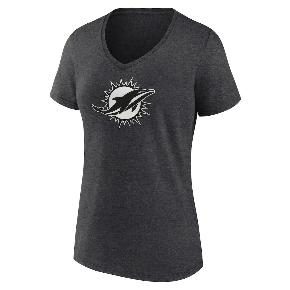 Miami Dolphins Women's Personalized Name & Number Monochrome V-Neck Long Sleeve T-Shirt - Charcoal - NFL