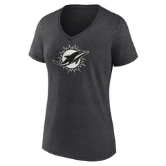 Miami Dolphins Women's Personalized Name & Number Monochrome V-Neck Long Sleeve T-Shirt - Charcoal - NFL