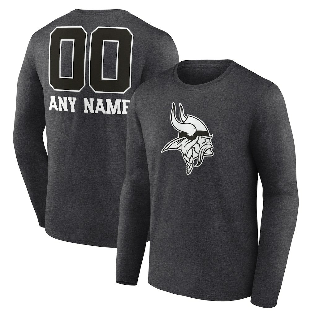 Minnesota Vikings Personalized Name & Number Monochrome Long Sleeve T-Shirt - Charcoal - NFL