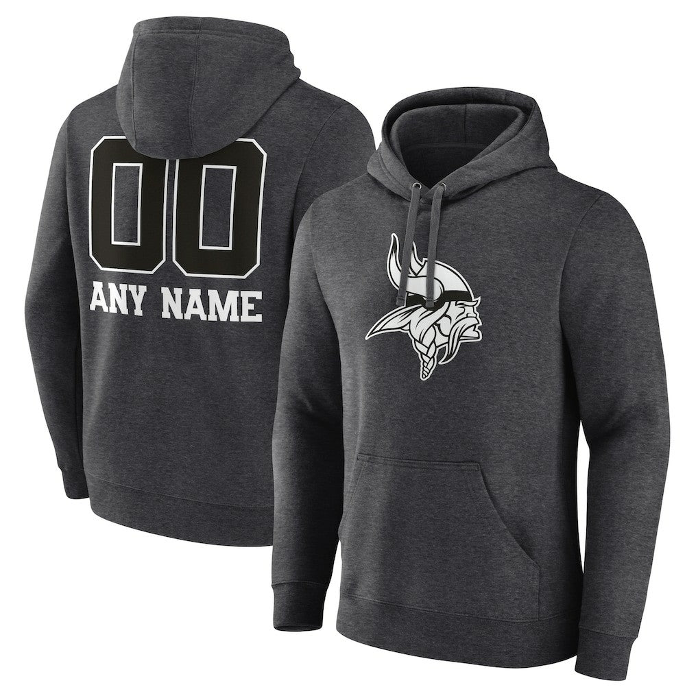 Minnesota Vikings Personalized Name & Number Monochrome Pullover Hoodie - Charcoal - NFL