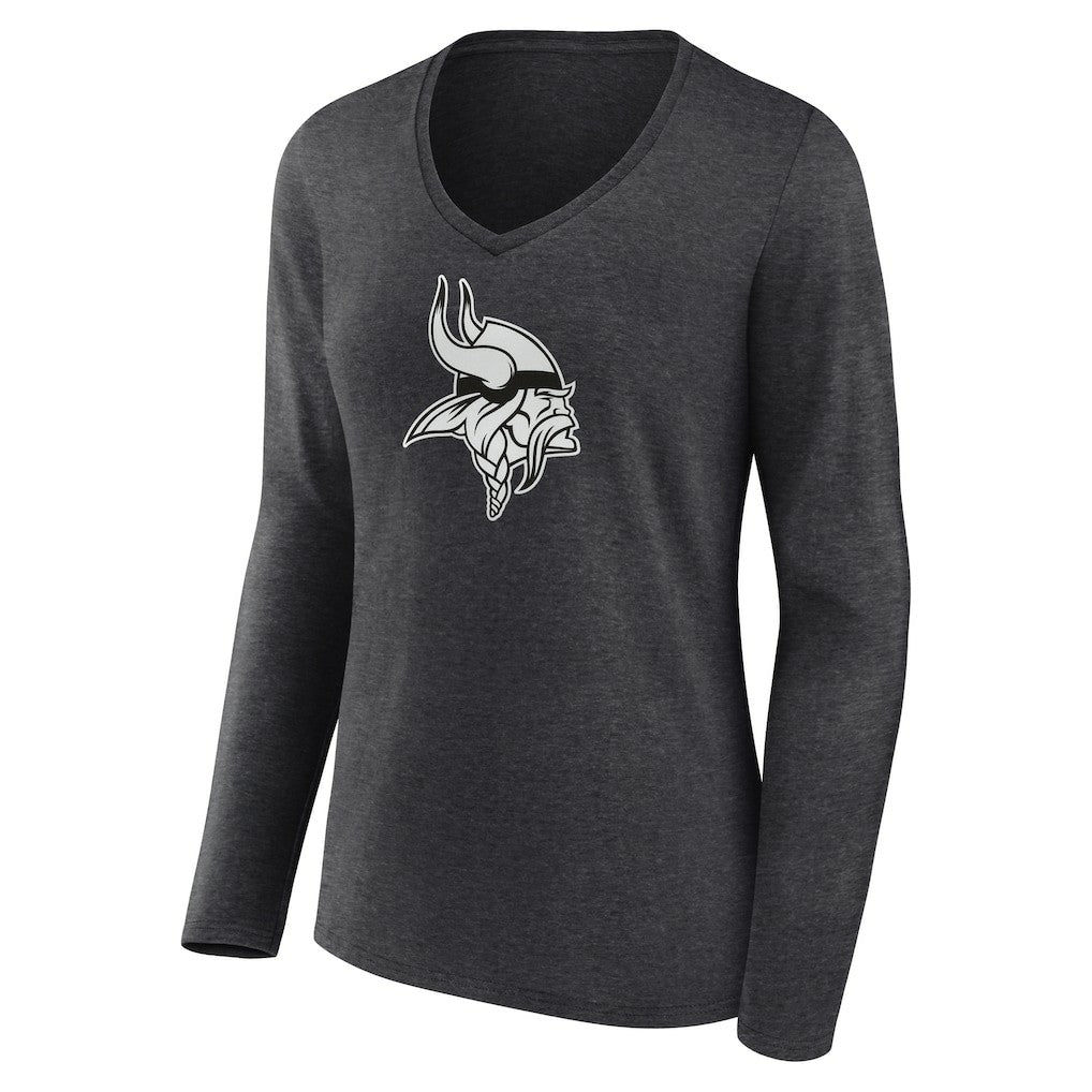 Minnesota Vikings Women's Personalized Name & Number Monochrome V-neck T-Shirt - Charcoal - NFL