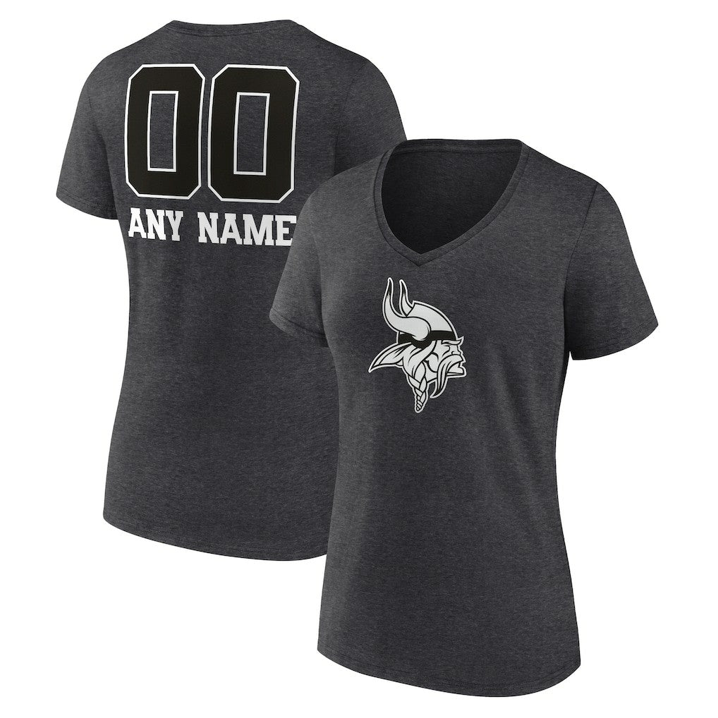 Minnesota Vikings Women's Personalized Name & Number Monochrome V-Neck Long Sleeve T-Shirt - Charcoal - NFL
