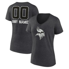 Minnesota Vikings Women's Personalized Name & Number Monochrome V-Neck Long Sleeve T-Shirt - Charcoal - NFL