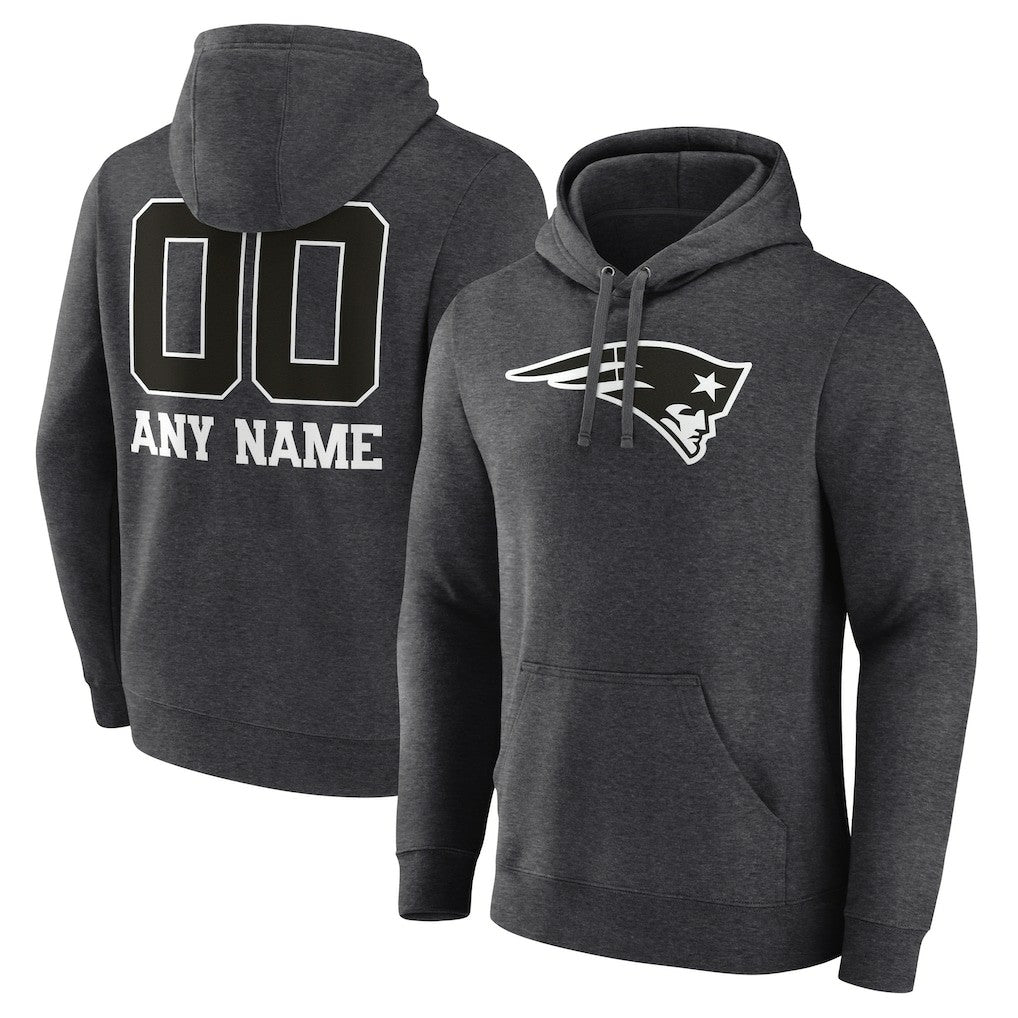 New England Patriots Personalized Name & Number Monochrome Pullover Hoodie - Charcoal - NFL