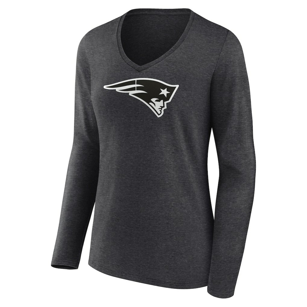 New England Patriots Women's Personalized Name & Number Monochrome V-neck T-Shirt - Charcoal - NFL