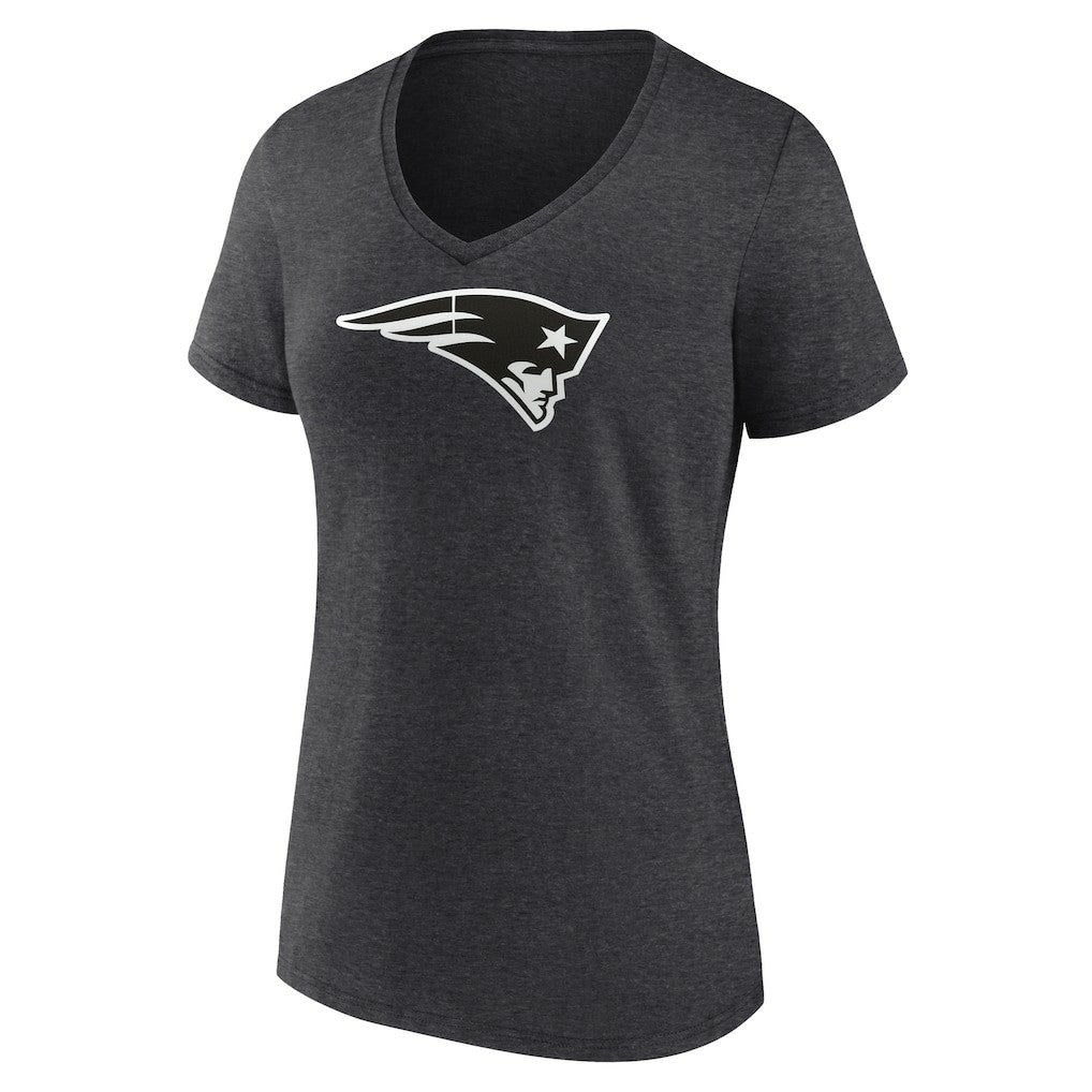New England Patriots Women's Personalized Name & Number Monochrome V-Neck Long Sleeve T-Shirt - Charcoal - NFL