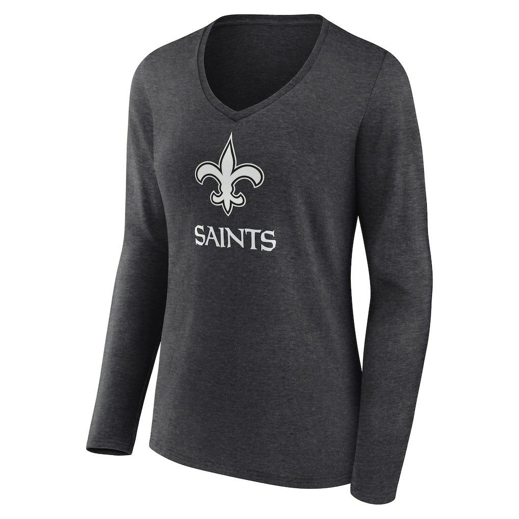 New Orleans Saints Women's Personalized Name & Number Monochrome V-neck T-Shirt - Charcoal - NFL