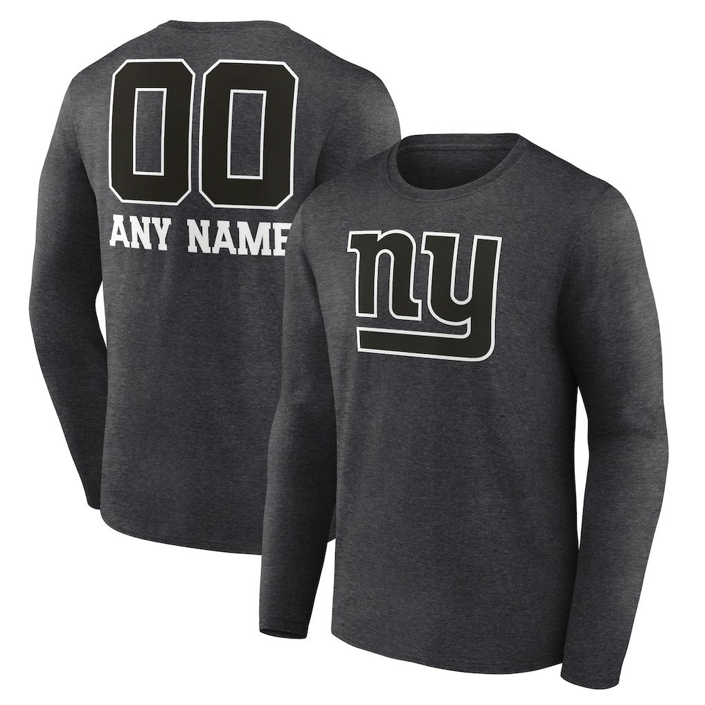 New York Giants Personalized Name & Number Monochrome Long Sleeve T-Shirt - Charcoal - NFL