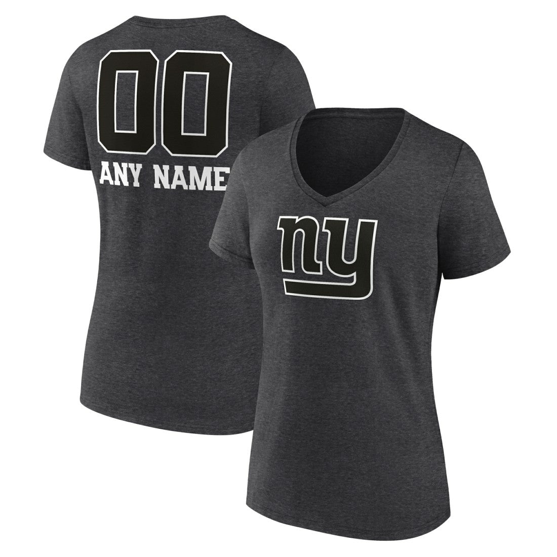 New York Giants Women's Personalized Name & Number Monochrome V-Neck Long Sleeve T-Shirt - Charcoal - NFL