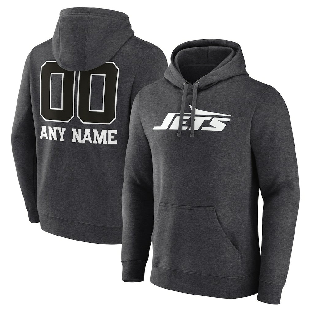New York Jets Personalized Name & Number Monochrome Pullover Hoodie - Charcoal - NFL