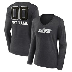 New York Jets Women's Personalized Name & Number Monochrome V-neck T-Shirt - Charcoal - NFL