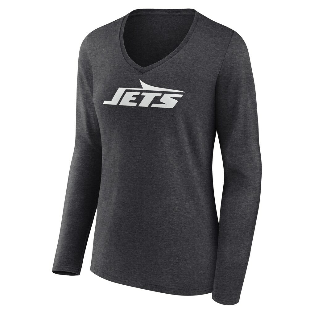 New York Jets Women's Personalized Name & Number Monochrome V-neck T-Shirt - Charcoal - NFL