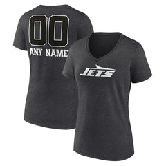 New York Jets Women's Personalized Name & Number Monochrome V-Neck Long Sleeve T-Shirt - Charcoal - NFL