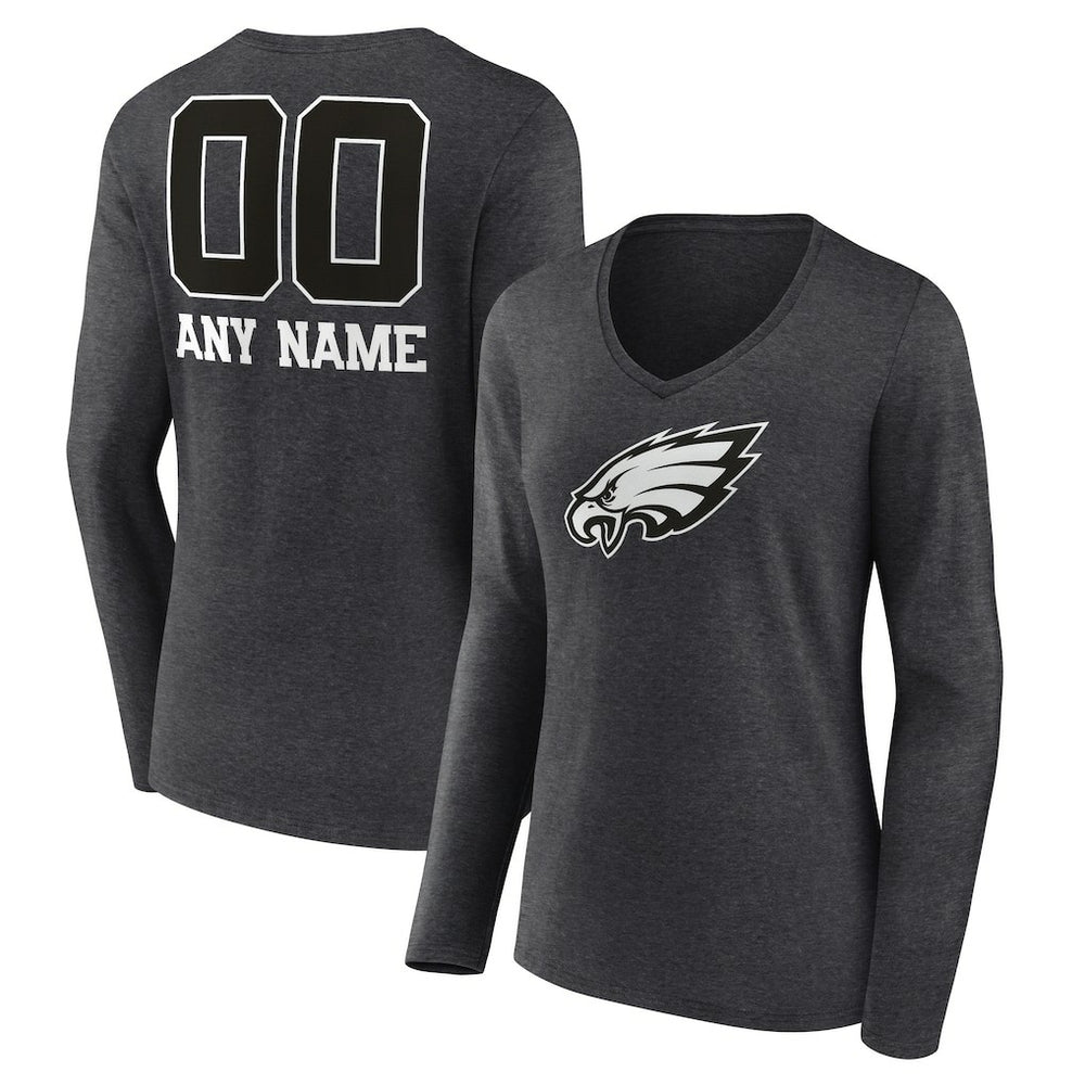 Philadelphia Eagles Women's Personalized Name & Number Monochrome V-neck T-Shirt - Charcoal - NFL