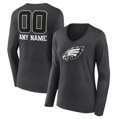 Philadelphia Eagles Women's Personalized Name & Number Monochrome V-neck T-Shirt - Charcoal - NFL