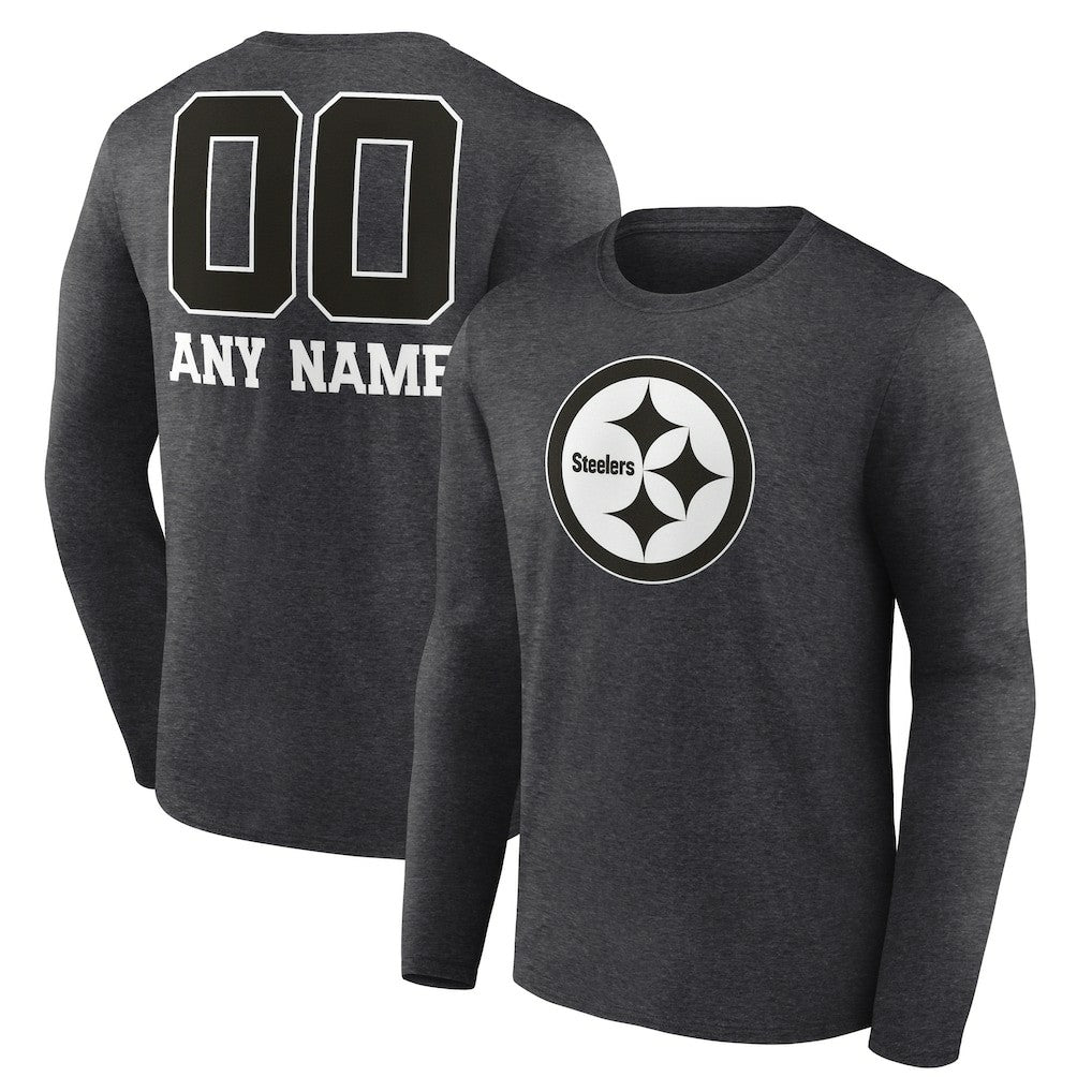 Pittsburgh Steelers Personalized Name & Number Monochrome Long Sleeve T-Shirt - Charcoal - NFL