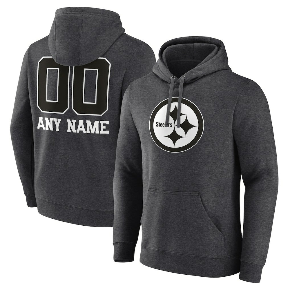 Pittsburgh Steelers Personalized Name & Number Monochrome Pullover Hoodie - Charcoal - NFL