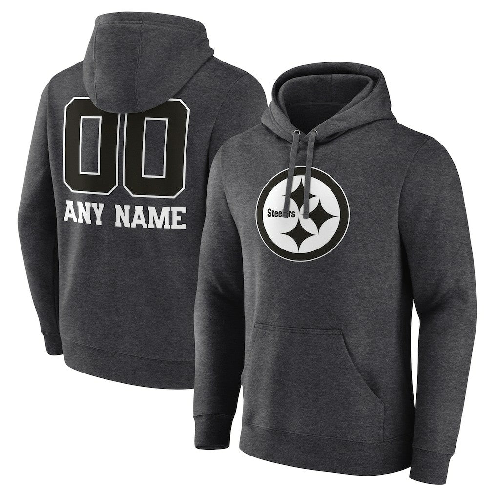 Pittsburgh Steelers Personalized Name & Number Monochrome Pullover Hoodie - Charcoal - NFL