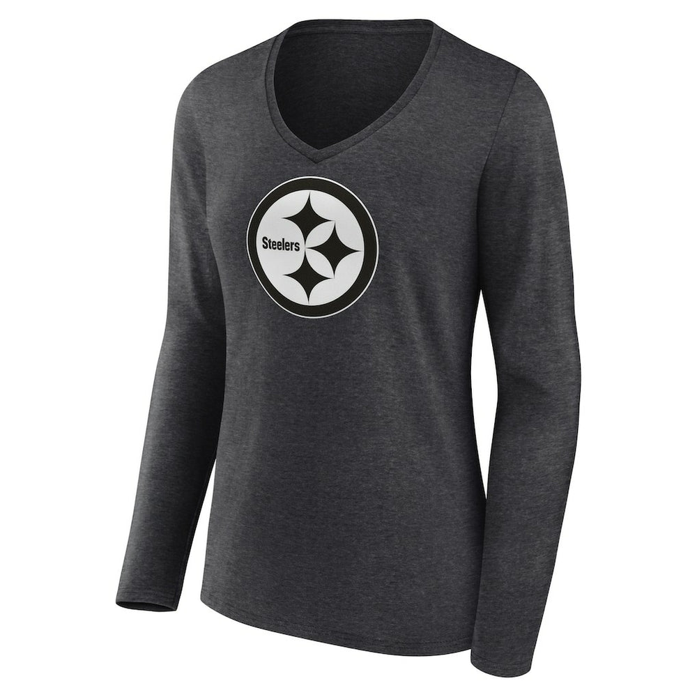Pittsburgh Steelers Women's Personalized Name & Number Monochrome V-neck T-Shirt - Charcoal - NFL