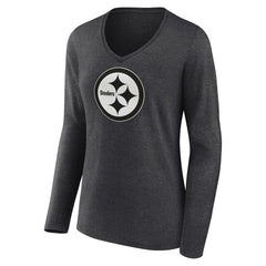 Pittsburgh Steelers Women's Personalized Name & Number Monochrome V-neck T-Shirt - Charcoal - NFL