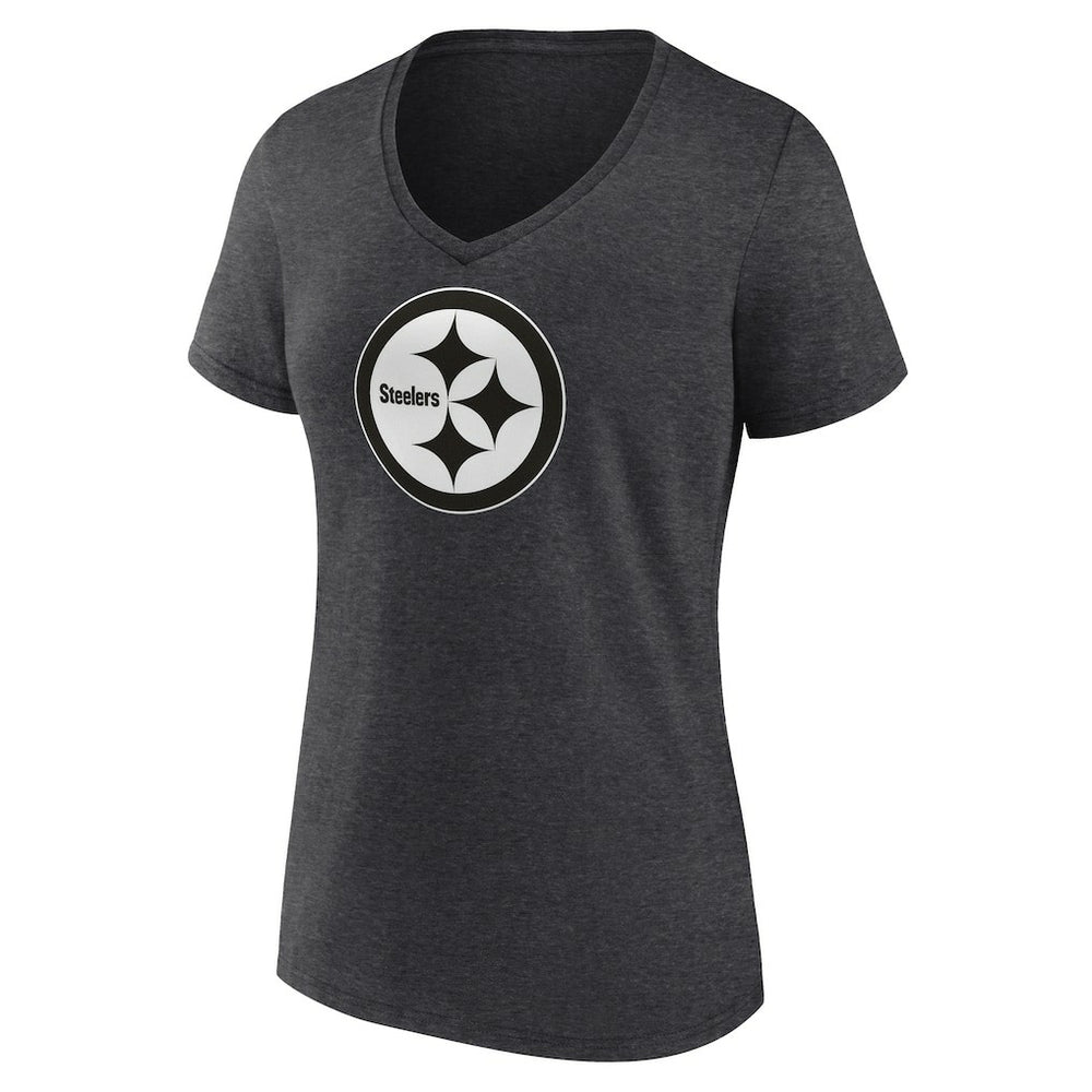 Pittsburgh Steelers Women's Personalized Name & Number Monochrome V-Neck Long Sleeve T-Shirt - Charcoal - NFL