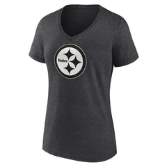 Pittsburgh Steelers Women's Personalized Name & Number Monochrome V-Neck Long Sleeve T-Shirt - Charcoal - NFL