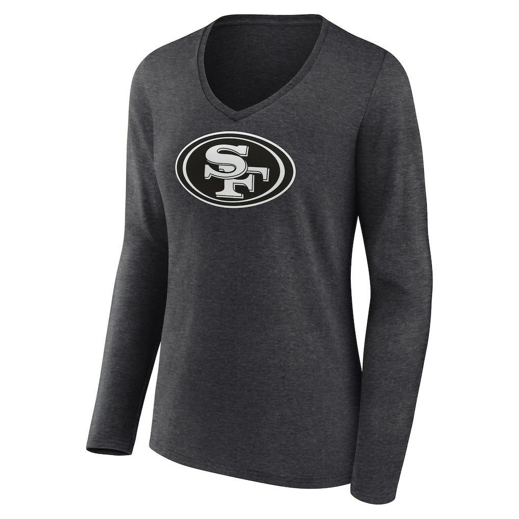 San Francisco 49ers Women's Personalized Name & Number Monochrome V-neck T-Shirt - Charcoal - NFL