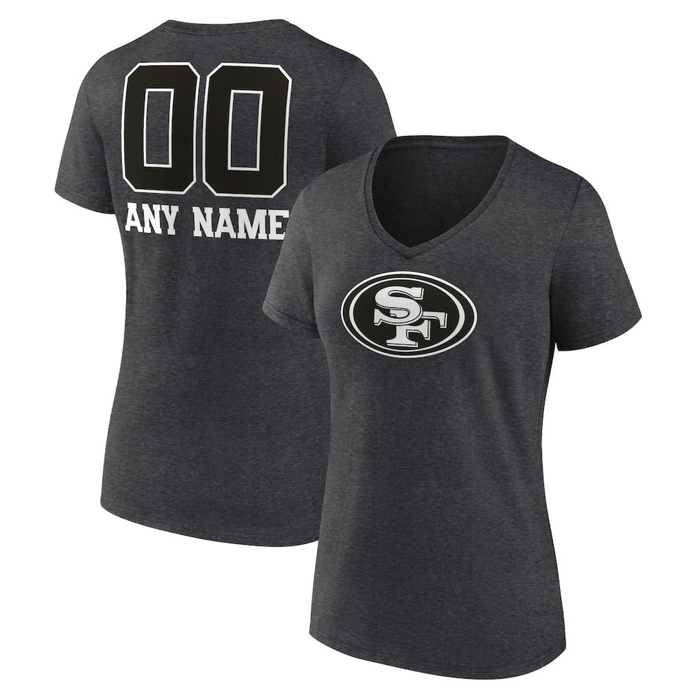 San Francisco 49ers Women's Personalized Name & Number Monochrome V-Neck Long Sleeve T-Shirt - Charcoal - NFL