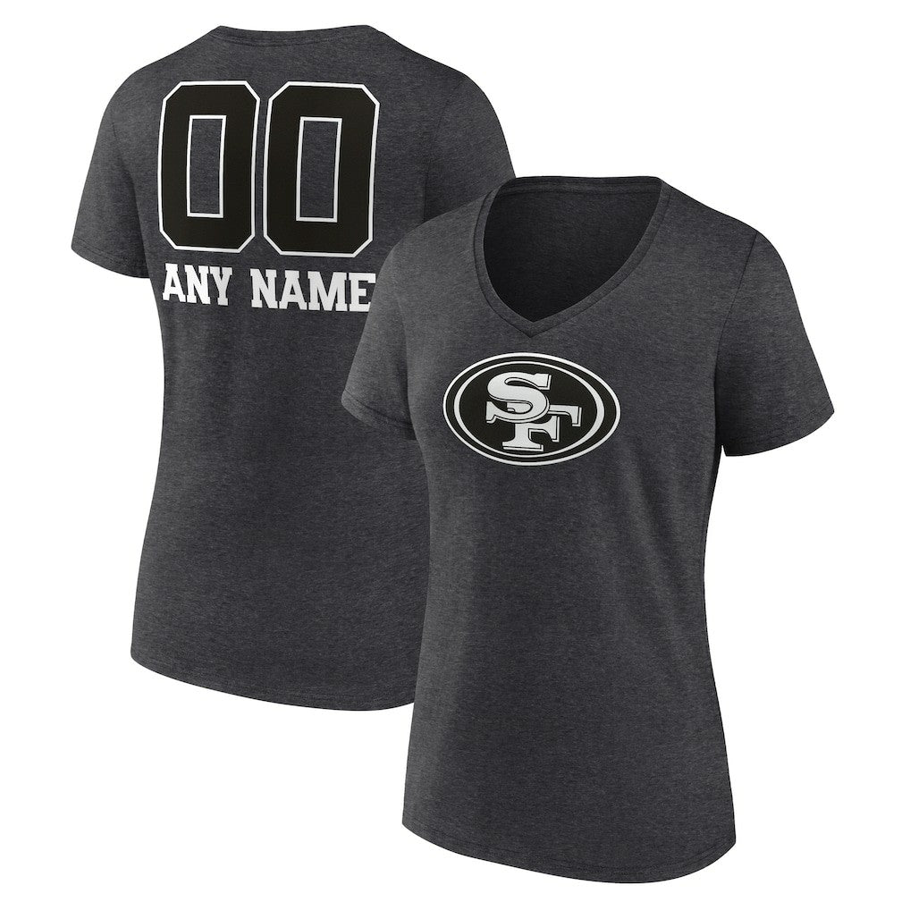 San Francisco 49ers Women's Personalized Name & Number Monochrome V-Neck Long Sleeve T-Shirt - Charcoal - NFL