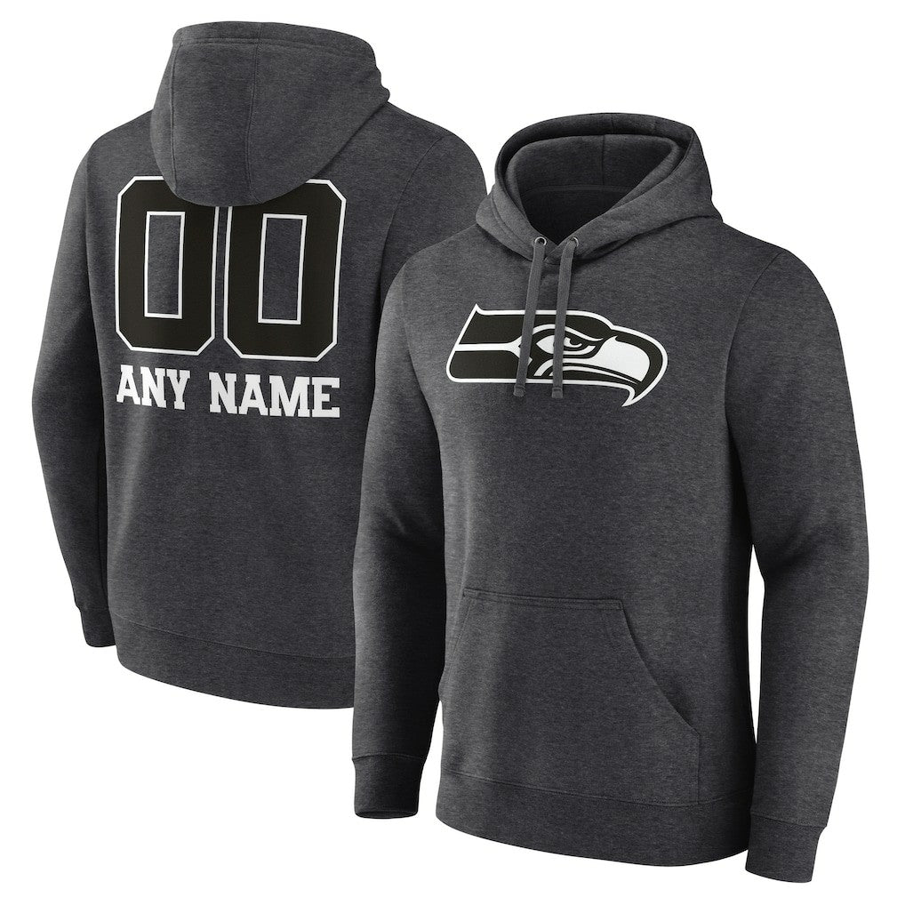 Seattle Seahawks Personalized Name & Number Monochrome Pullover Hoodie - Charcoal - NFL