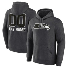Seattle Seahawks Personalized Name & Number Monochrome Pullover Hoodie - Charcoal - NFL