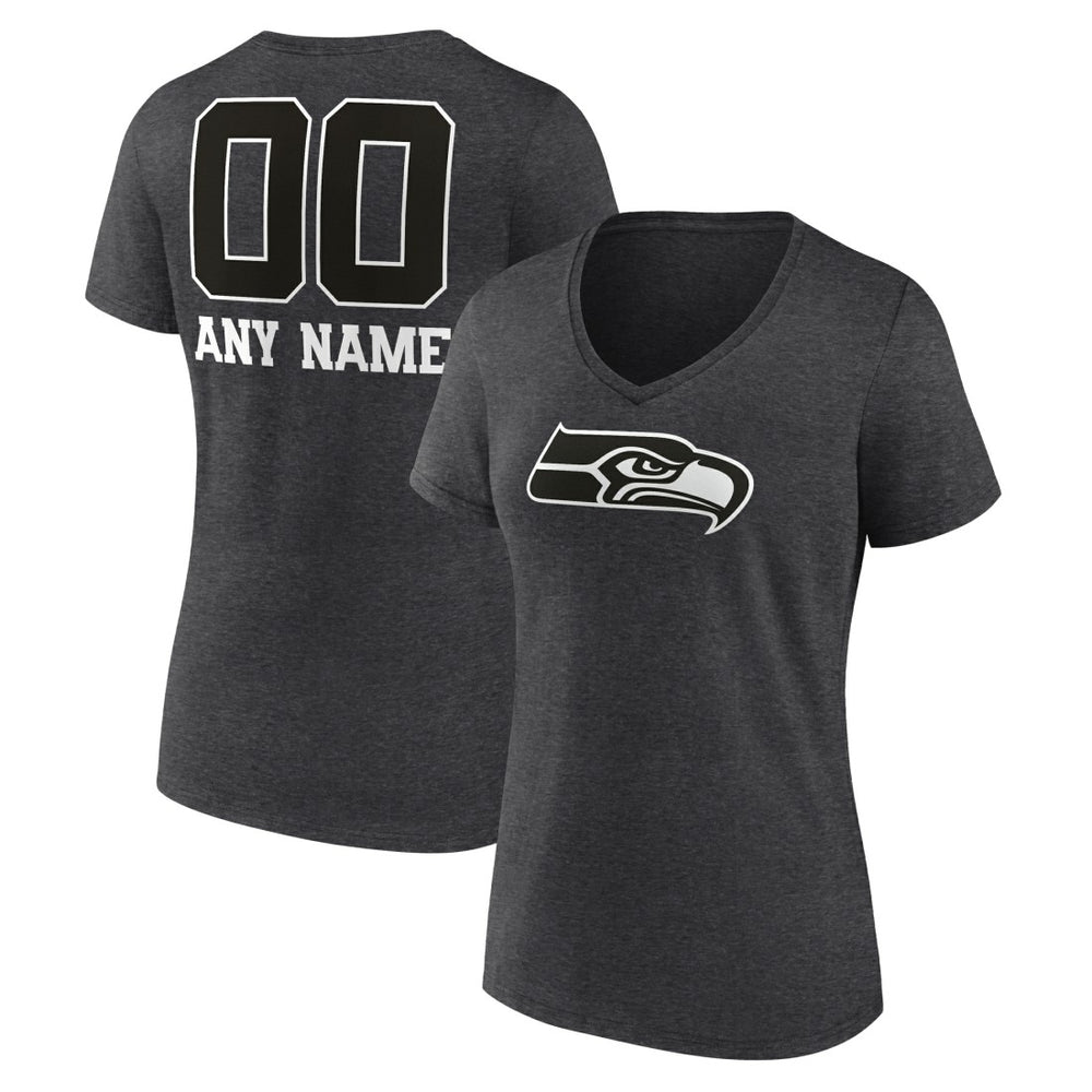 Seattle Seahawks Women's Personalized Name & Number Monochrome V-Neck Long Sleeve T-Shirt - Charcoal - NFL