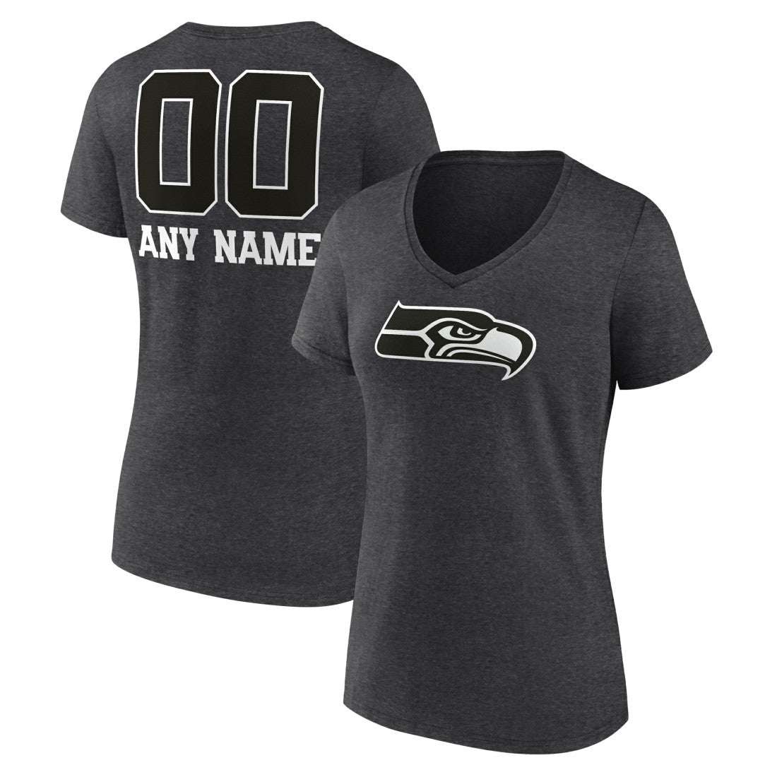 Seattle Seahawks Women's Personalized Name & Number Monochrome V-Neck Long Sleeve T-Shirt - Charcoal - NFL
