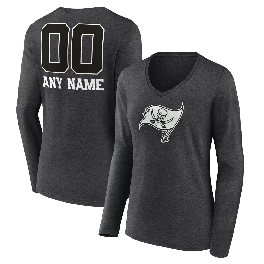 Tampa Bay Buccaneers Women's Personalized Name & Number Monochrome V-neck T-Shirt - Charcoal - NFL