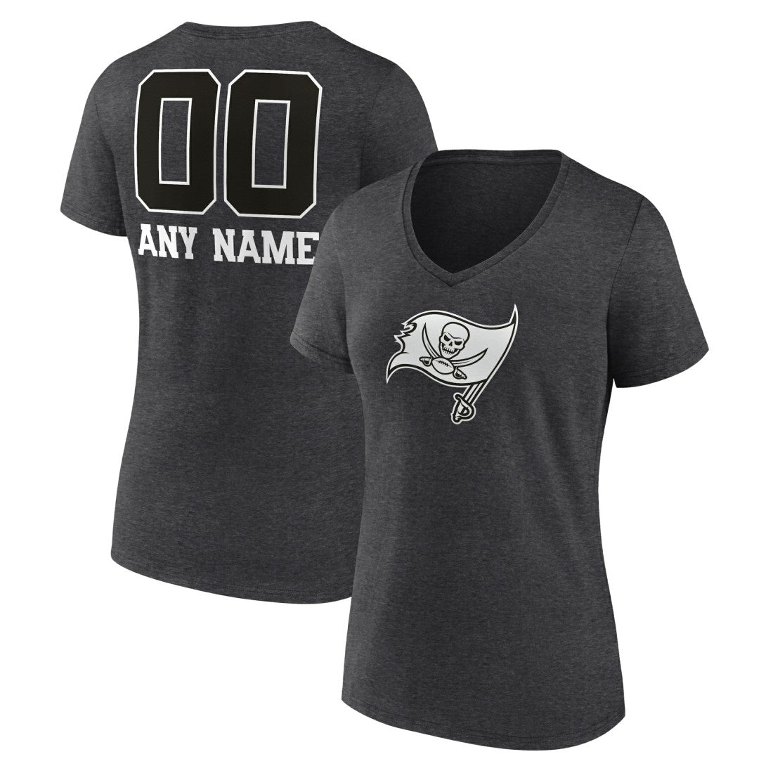 Tampa Bay Buccaneers Women's Personalized Name & Number Monochrome V-Neck Long Sleeve T-Shirt - Charcoal - NFL