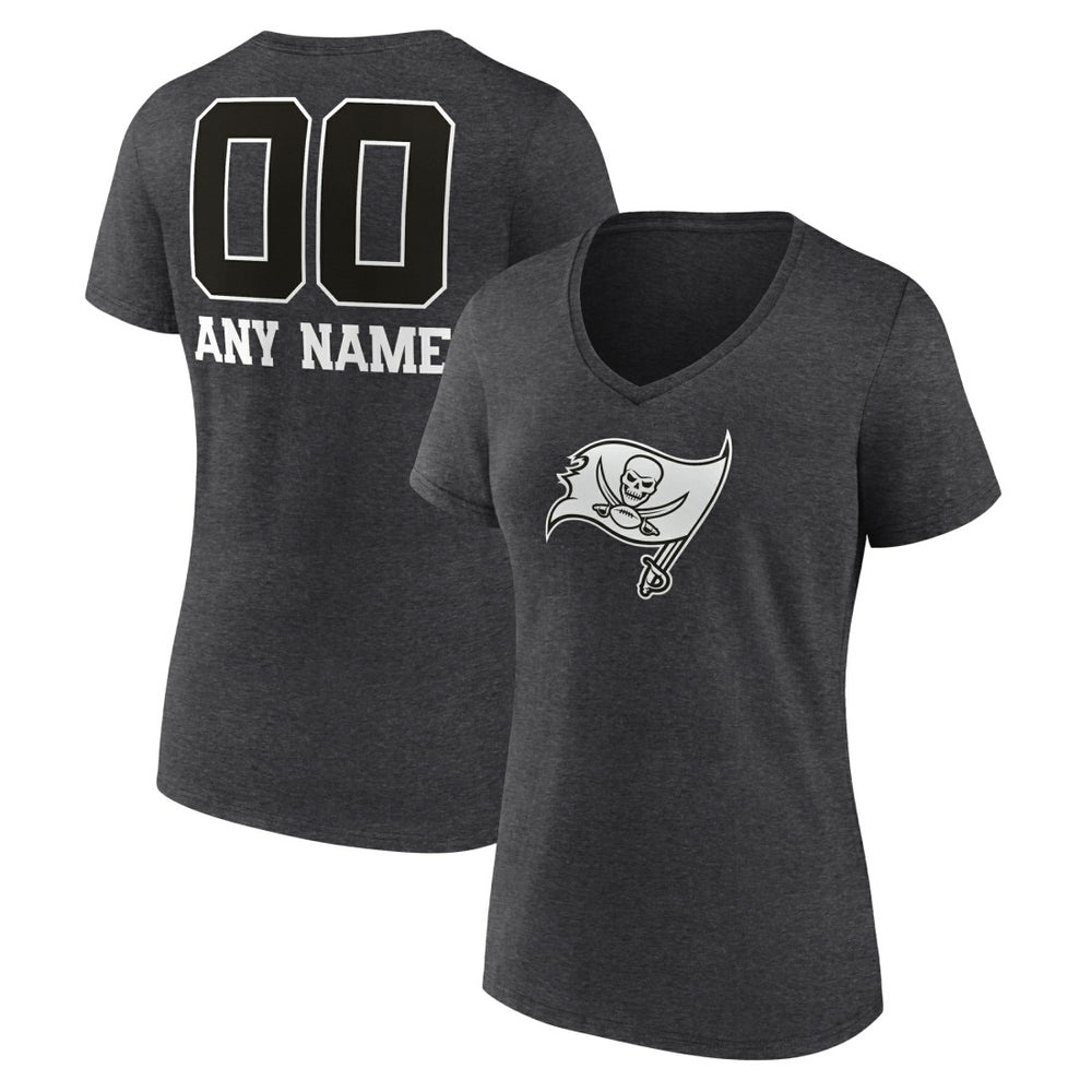Tampa Bay Buccaneers Women's Personalized Name & Number Monochrome V-Neck Long Sleeve T-Shirt - Charcoal - NFL